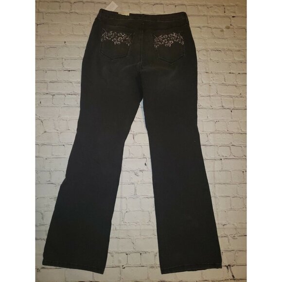 Nwt Style  & Co Women's Black Bootcut Jeans Floral Embellished Pockets Size 10 - Picture 4 of 5